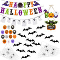 100+ Piece Halloween Decorations Set - All-in-One Kit Halloween Decor with Banner, Hanging Bats, Spider Web