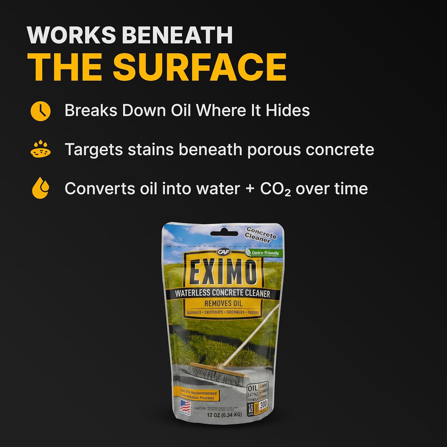 CAF EXIMO | Concrete Cleaner Powder | Oil Stain Remover, Driveways, 0.75 lb | Concrete cleaner powder targets oil
