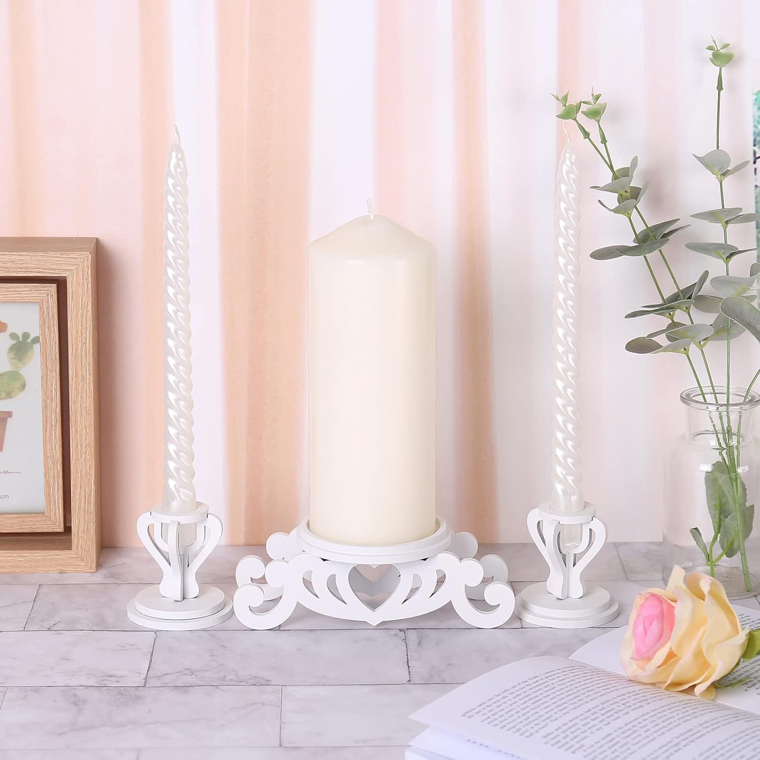 Wooden Unity Candle Holder Set, Wedding Ceremony Centerpiece Decor