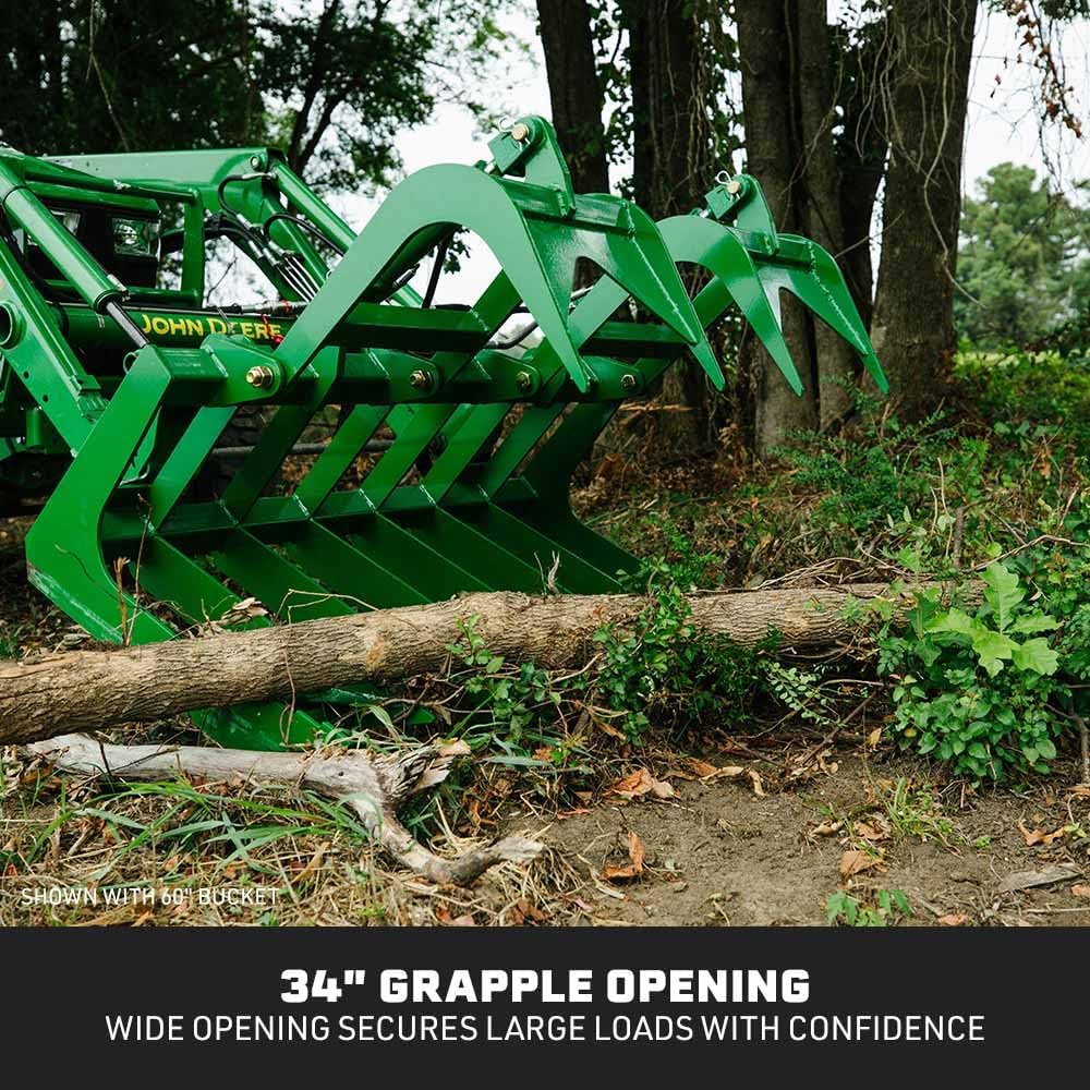 48" Economy Series Root Grapple Bucket Attachment, Hook and Pin Connection, Single 3,000 PSI Cylinder with Cylinder