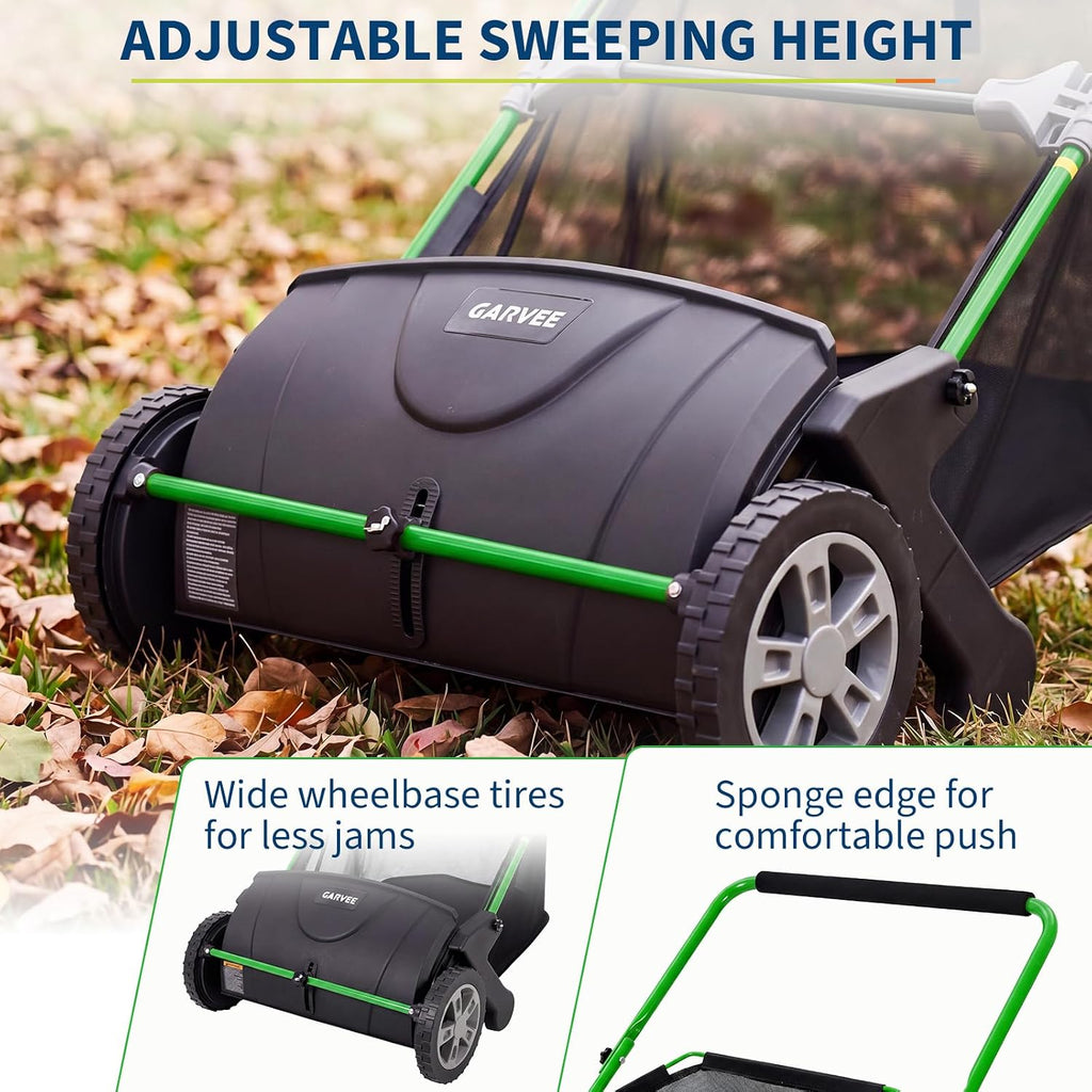 21-Inch Push Lawn Sweeper, Heavy Duty Manual Leaf & Grass Collector with 3.5 Cu. ft. Large Hopper Bag, Adjustable