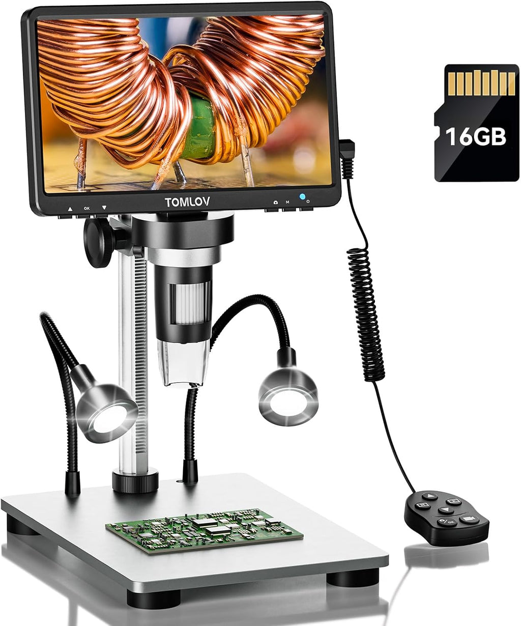 DM9 7" Digital Microscope: 1080P 1200X Coin Microscope Magnifier, 12MP Ultra-Precise Focusing LCD Soldering