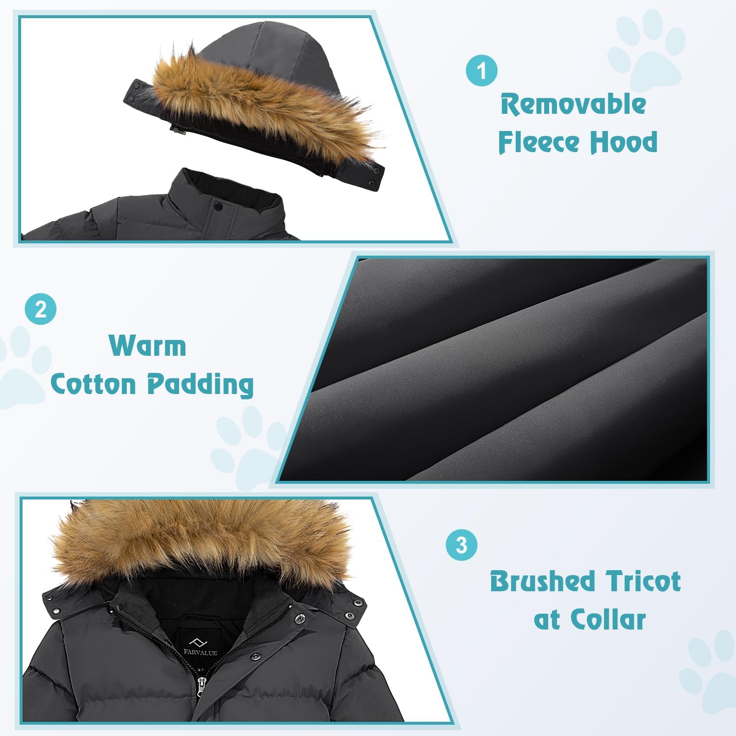 Boys Water Resistant Winter Coat Warm Quilted Puffer Jacket Hooded Parka Thicken Down Jacket for Boys
