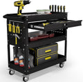 3 Tier Tool Cart on Wheels with Drawers - Three Tier Rolling Cart with Lockable Storage - Mechanic Tool Chest - Tool