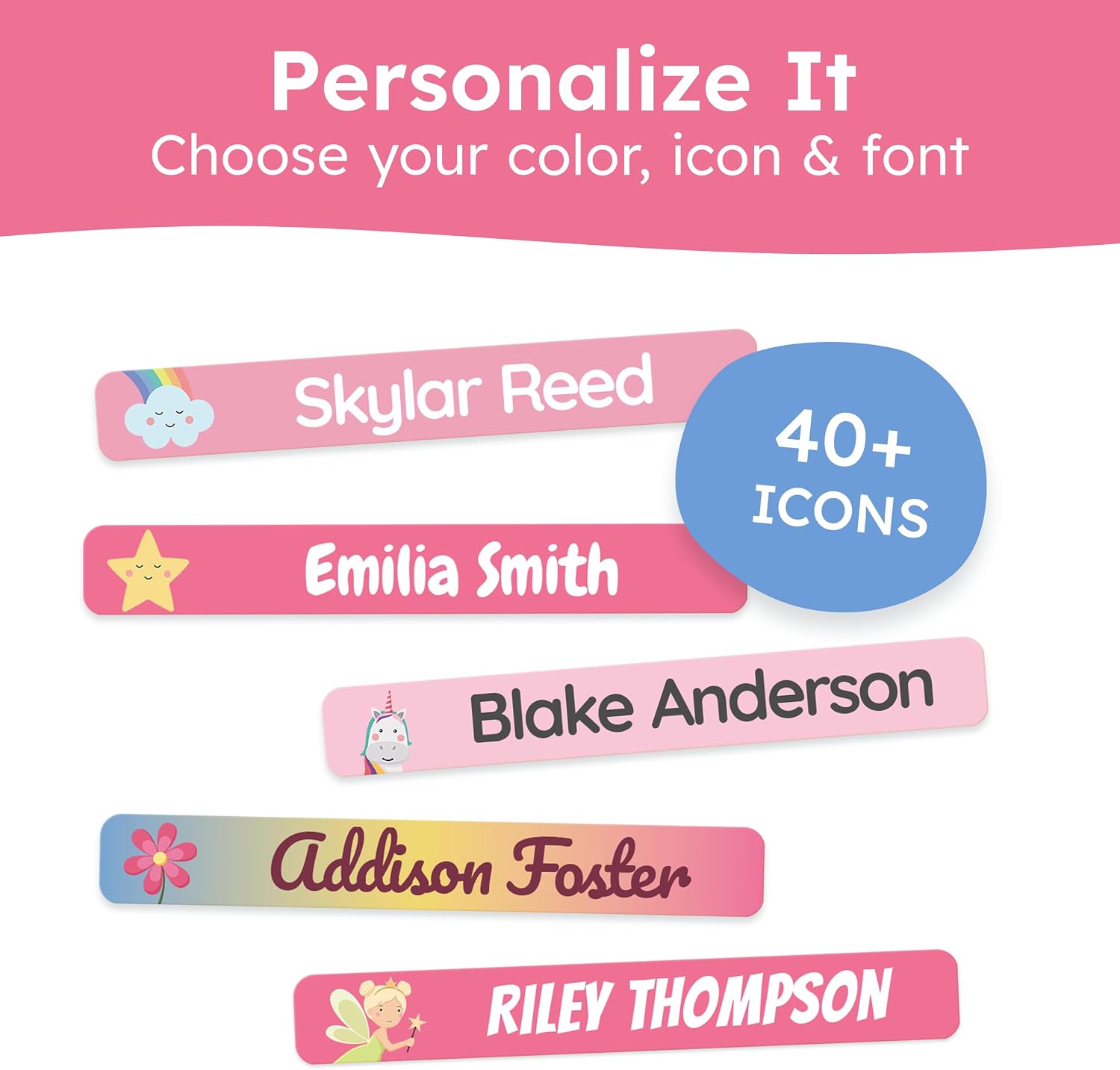 Personalized Kids Name Labels for Pencils Pink [75pcs] - Waterproof Name Stickers for School & Daycare - Pencil