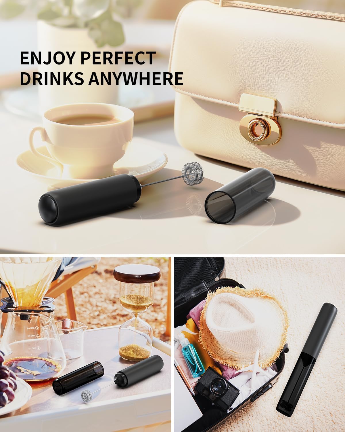 Rechargeable Milk Frother Hanheld, Dual Coil Whisk Head Electric Coffee Frother, Portable Hand Frother Wand Drink