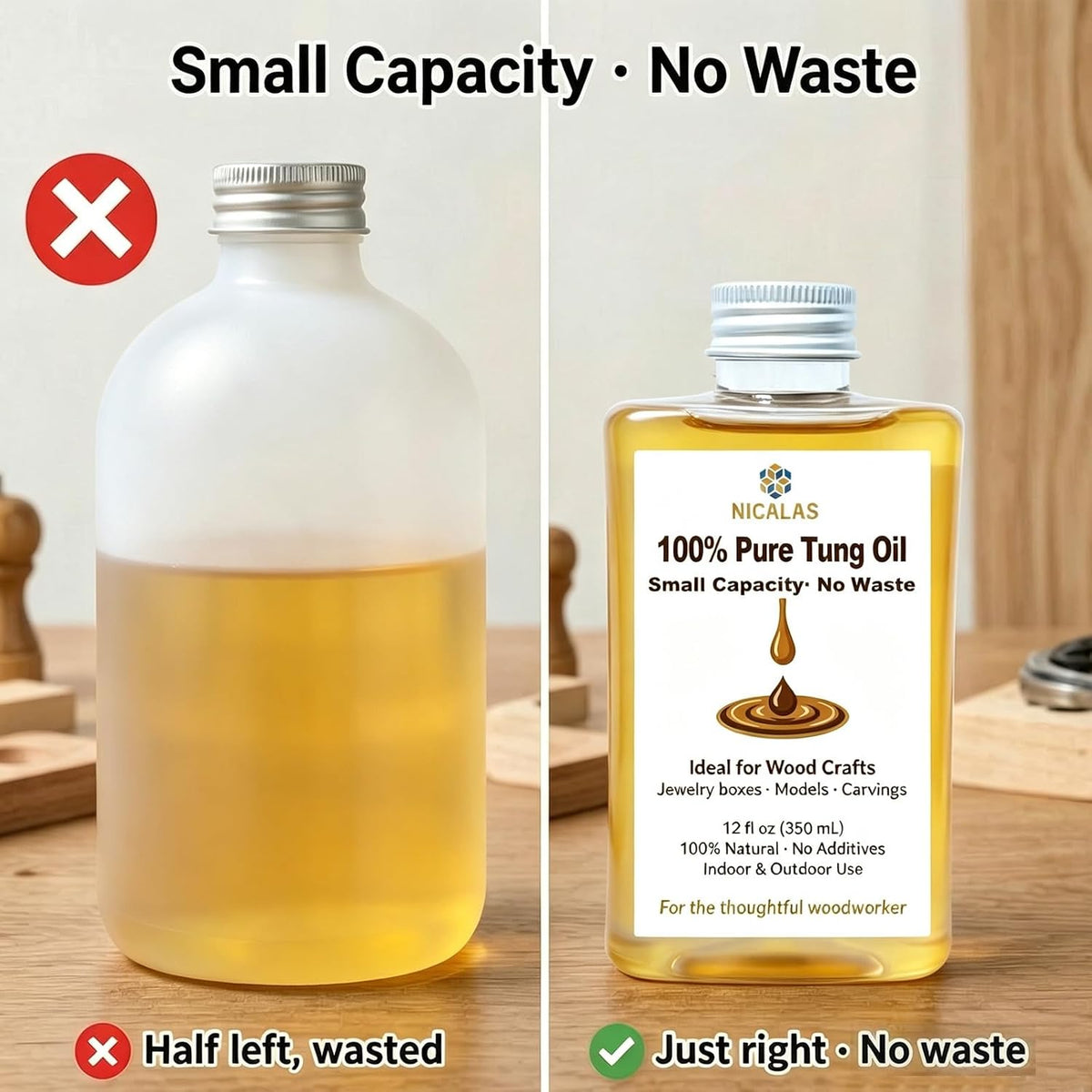 Pure Tung Oil 12oz, Natural Wood Finish for Furniture & Floors