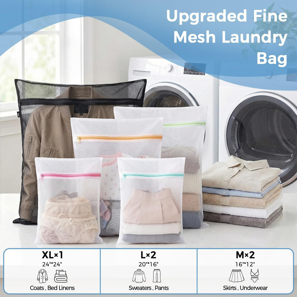 Laundry Bags Mesh Wash Bag for Intimates Lingerie and Delicates, 5Pcs (1XL,2L,2M)