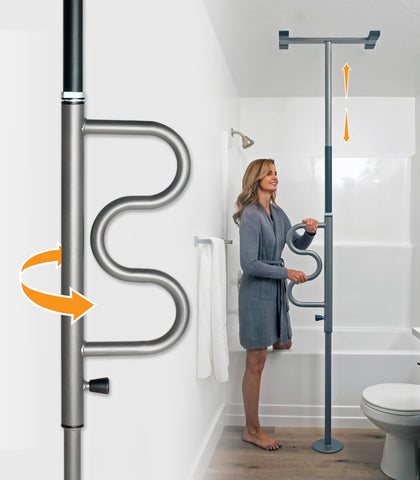 Wonder Pole Plus with Rotating Double Grab Bar, Tension Mounted Security Pole for Seniors & Elderly Adults, No-Drill