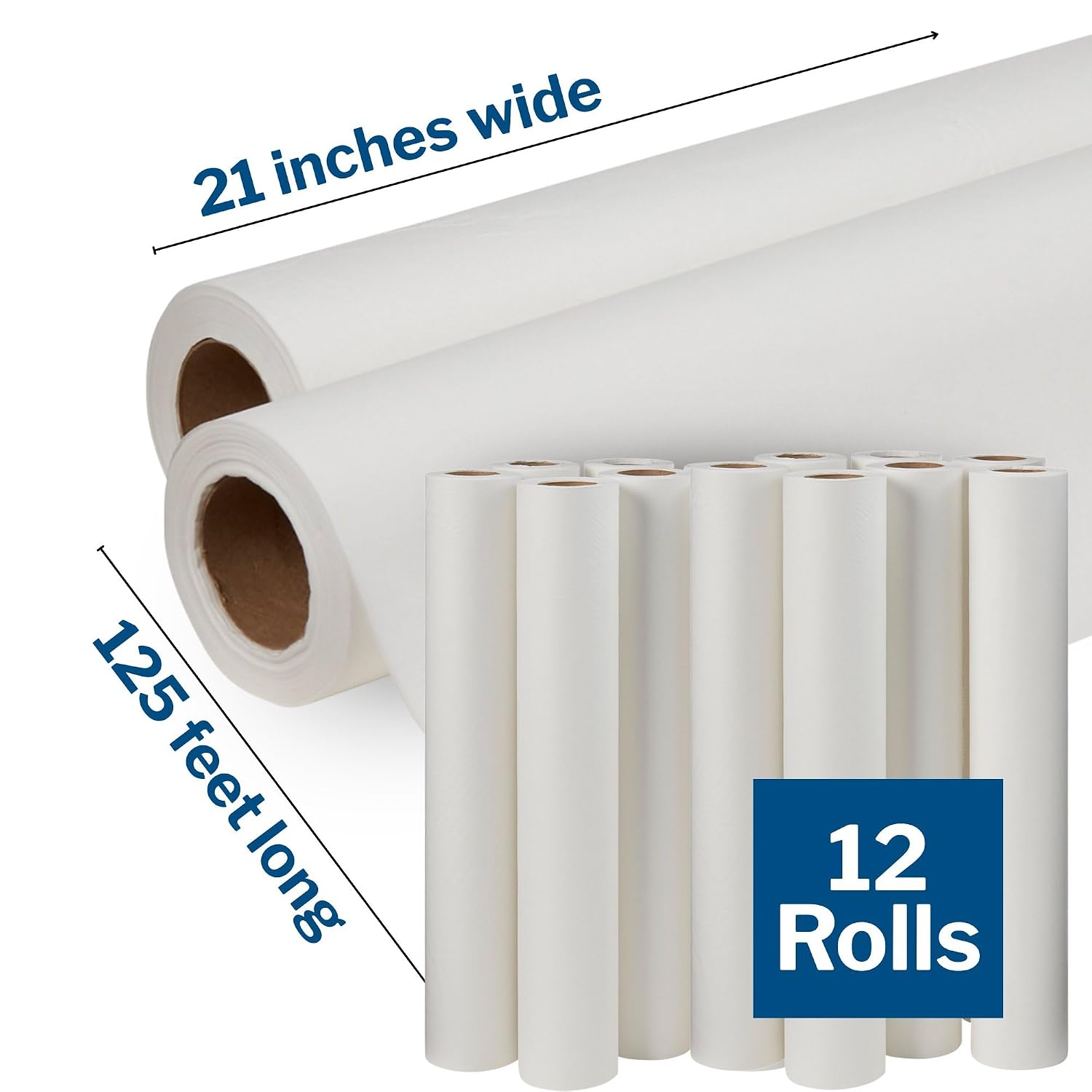 Medical Exam Table Paper, White, Waxing, 21 in x 125 ft, 12 Rolls | Bed Table Sheet Cover Ideal for Diaper Changing