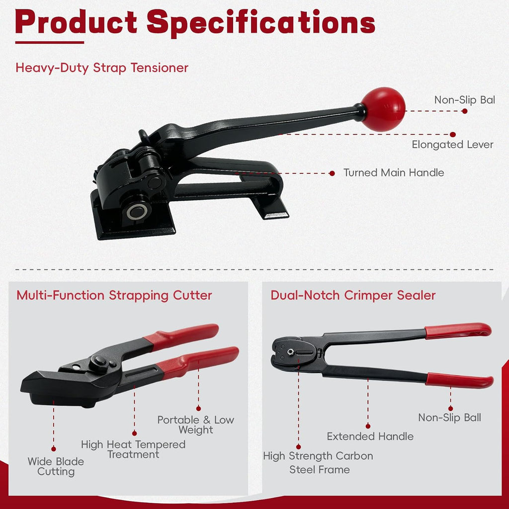 Banding Strapping Tool Kit 3in1 HD Steel 3/8"-3/4" Metal Straps