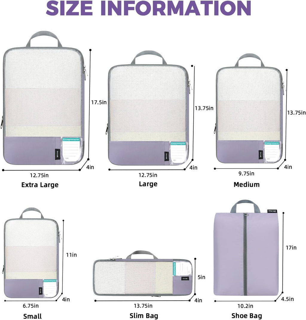 6 Set Lightweight Compression Packing Cubes with Packing List, Anti-Tearing Expandable Organizer Bags for Travel
