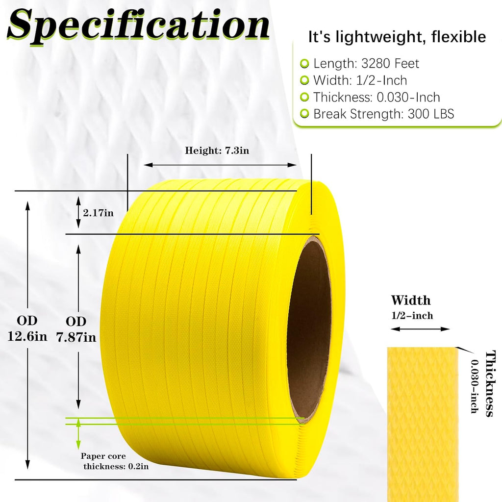 Poly Strapping, Packaging Banding Strap, Pallet Strapping Roll 3280' Length - Polypropylene Strapping 1/2" Width