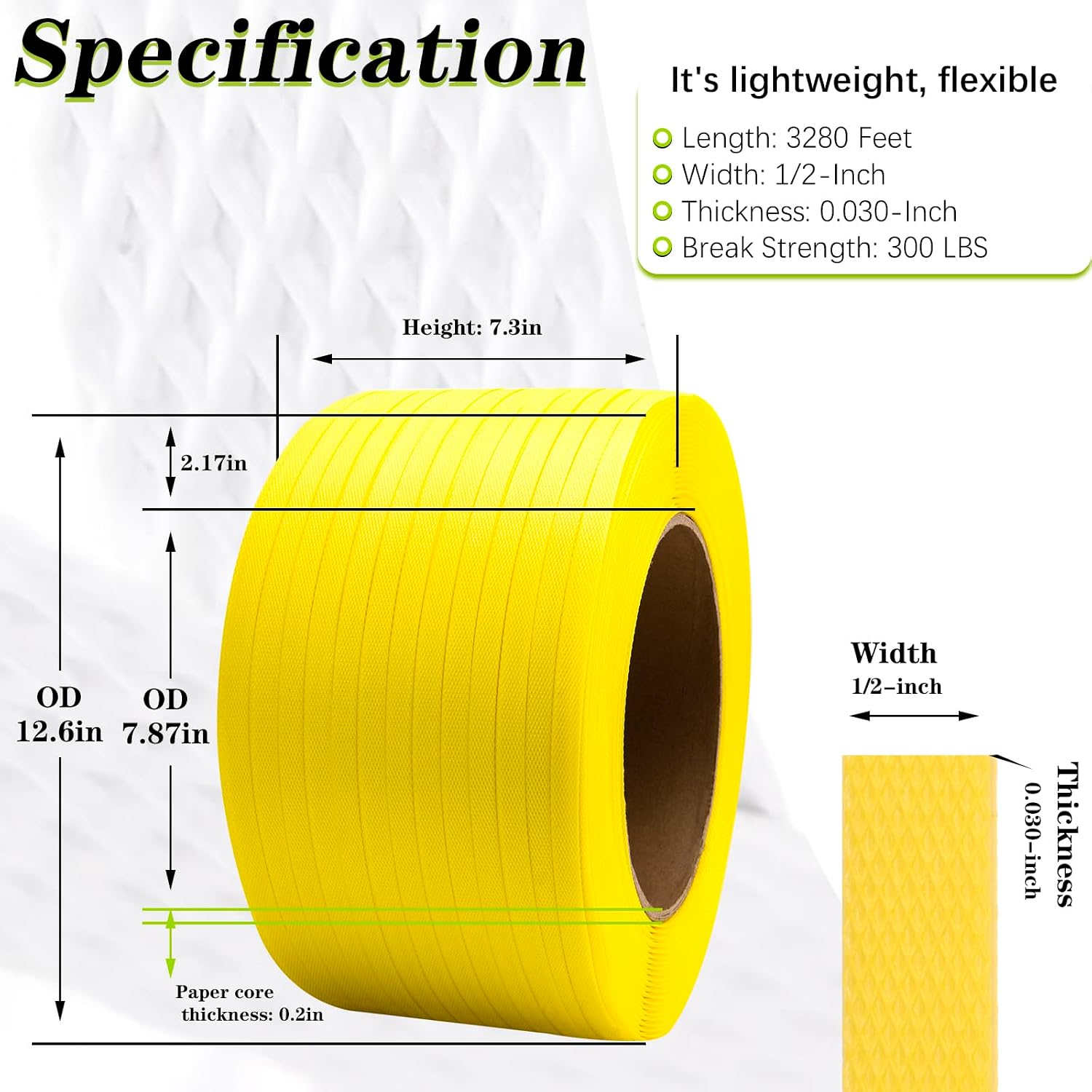 Poly Strapping, Packaging Banding Strap, Pallet Strapping Roll 3280' Length - Polypropylene Strapping 1/2" Width