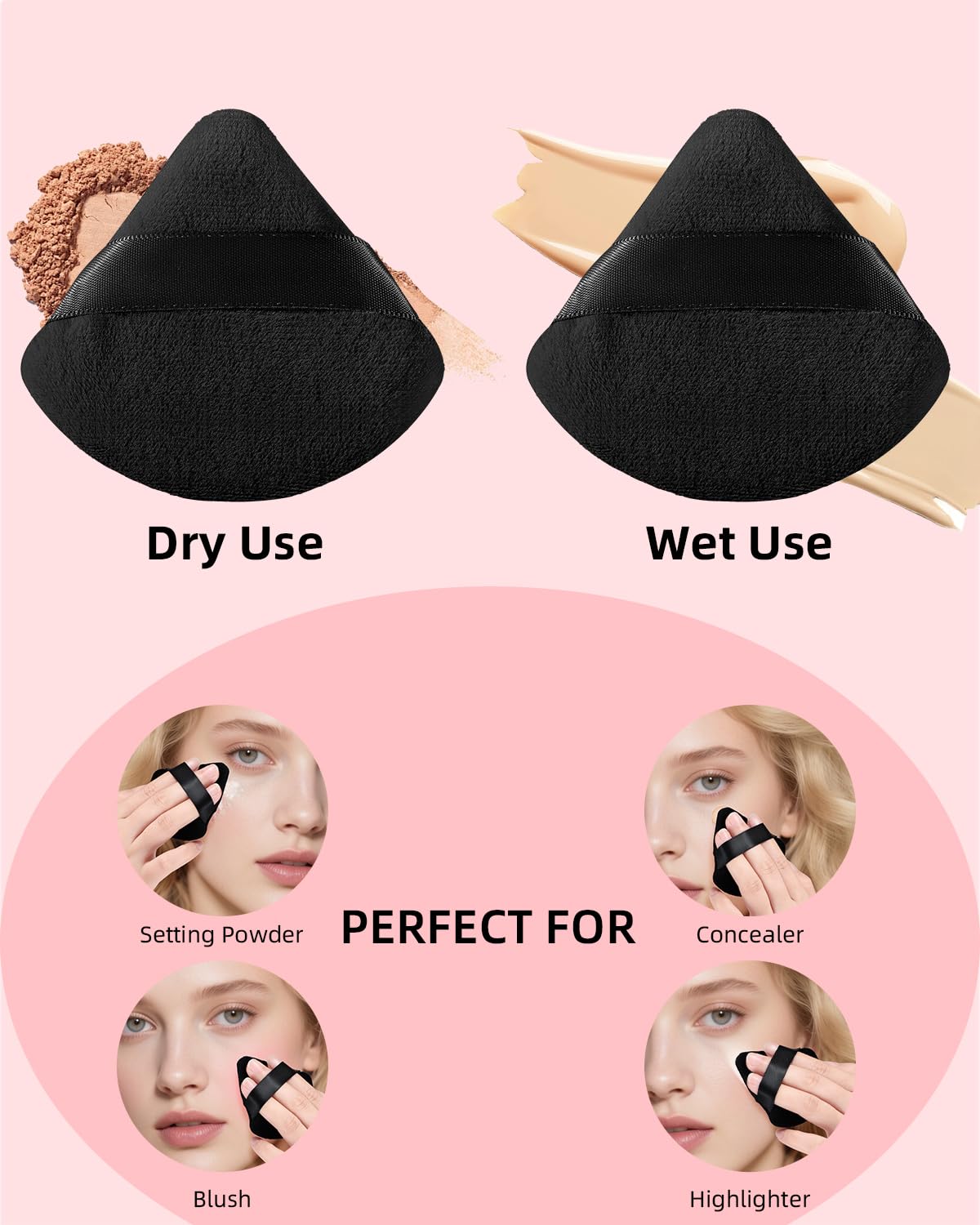Powder Puff Triangle, Velour Powder Puffs for Loose & Foundation