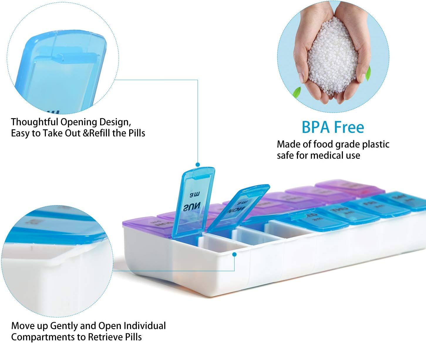 Weekly 7 Day Pill Organizer Case 2 Times a Day (AM/PM), Large Portable Pill Box 7 Day for Vitamin Medicine, Pill Case