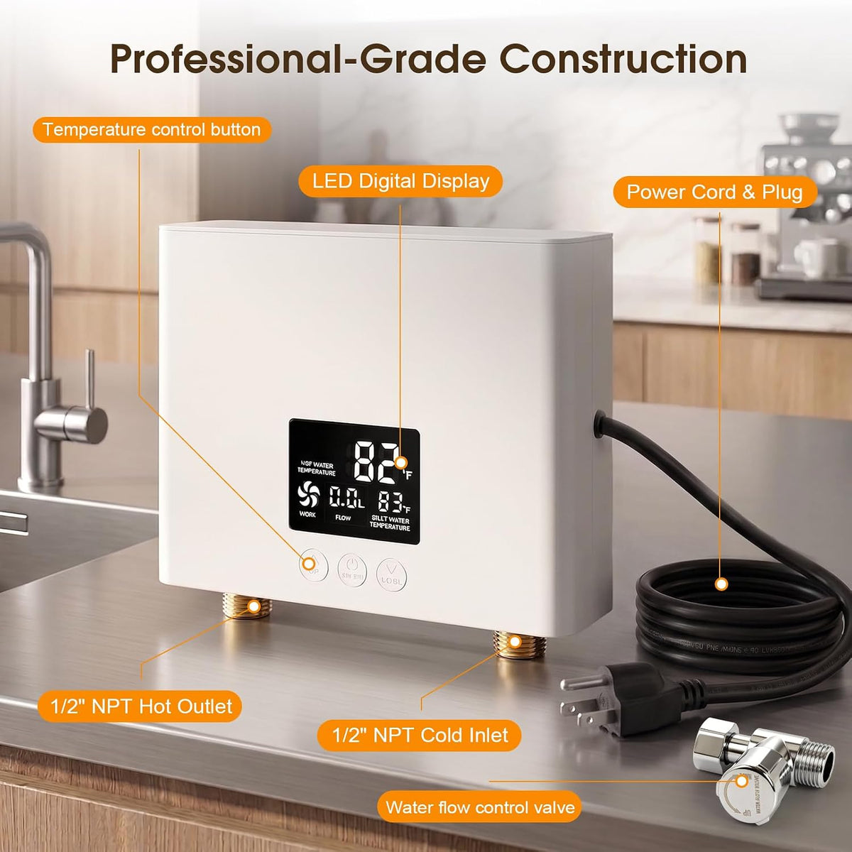 Electric Tankless Water Heater, Instant On-Demand Hot Water System with Digital Display & Remote Control