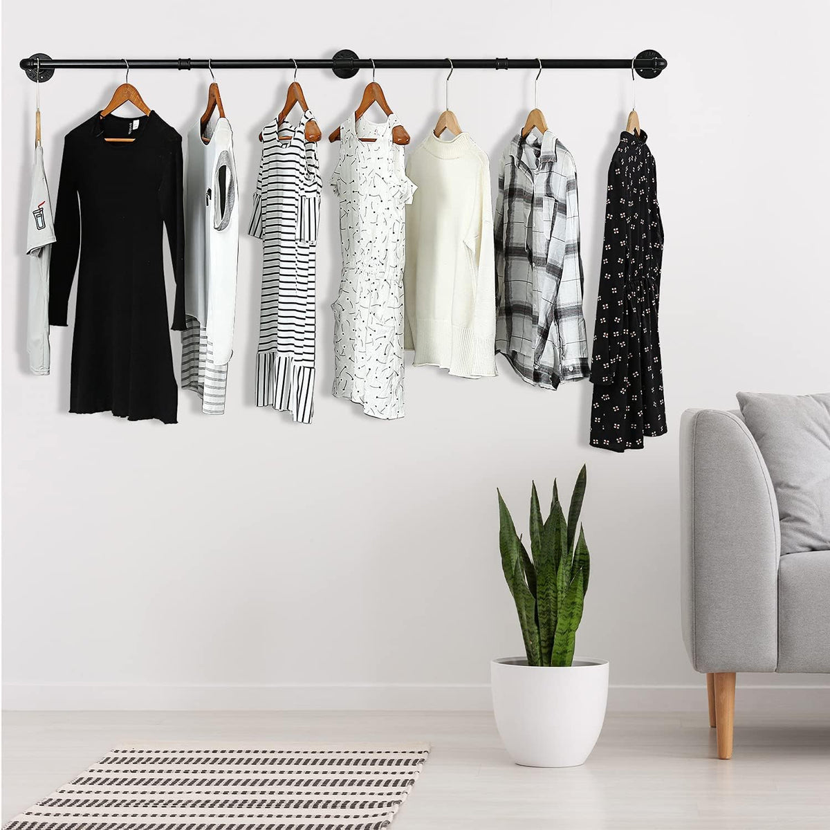 70" Wall Mounted Clothes Rack, Closet Rods for Hanging Clothes