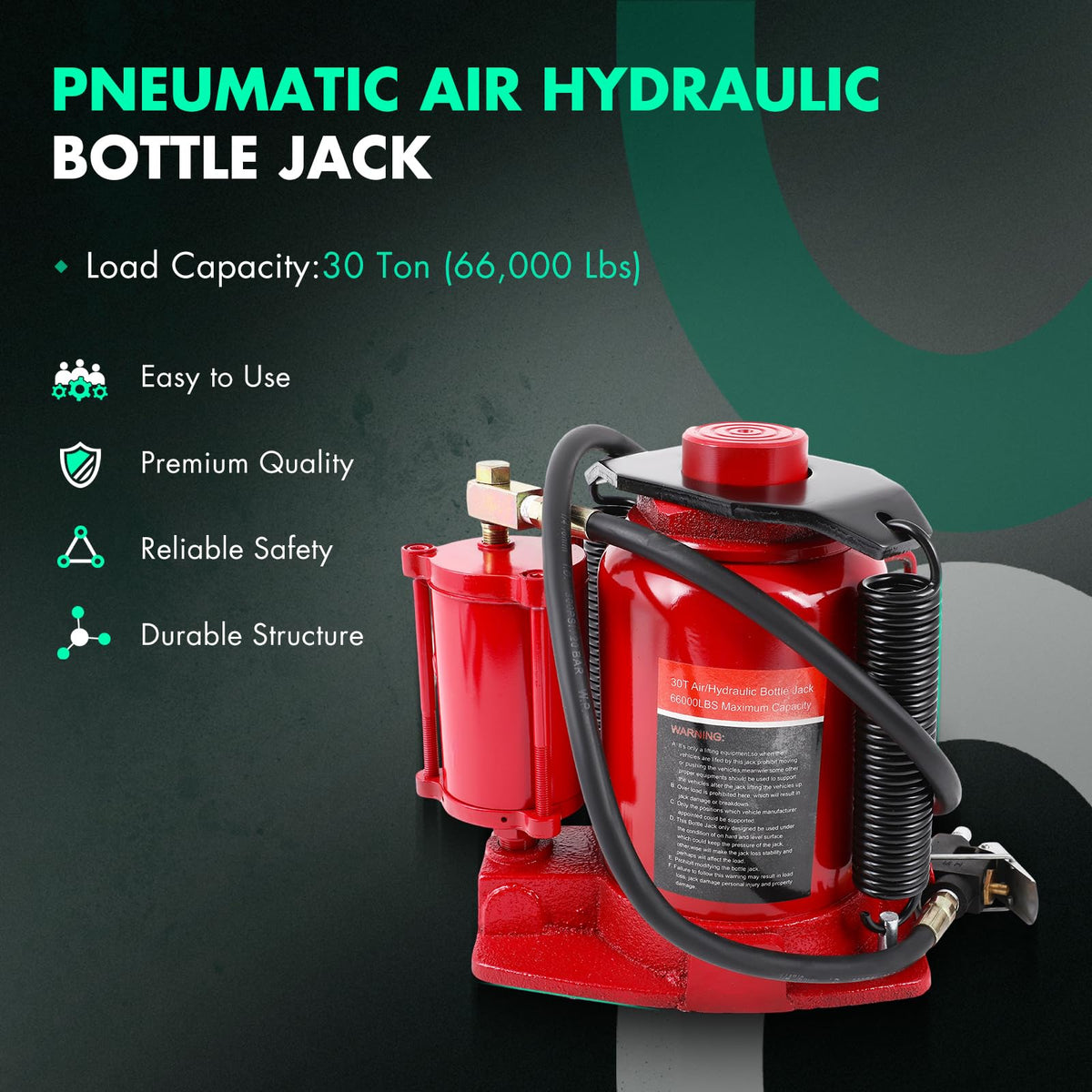 SCITOO 30 Ton Pneumatic Air Hydraulic Bottle Jack with Manual Hand Pump