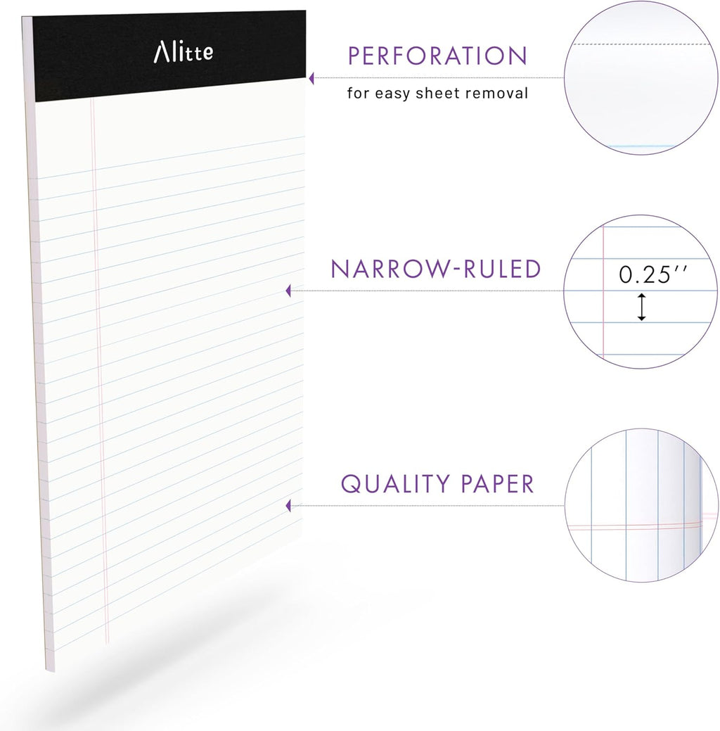 Legal Notepads 5x8, Pack of 12 - Perforated Narrow Ruled Writing Pad - Premium Thick Paper, No Ink Bleeding - Blank