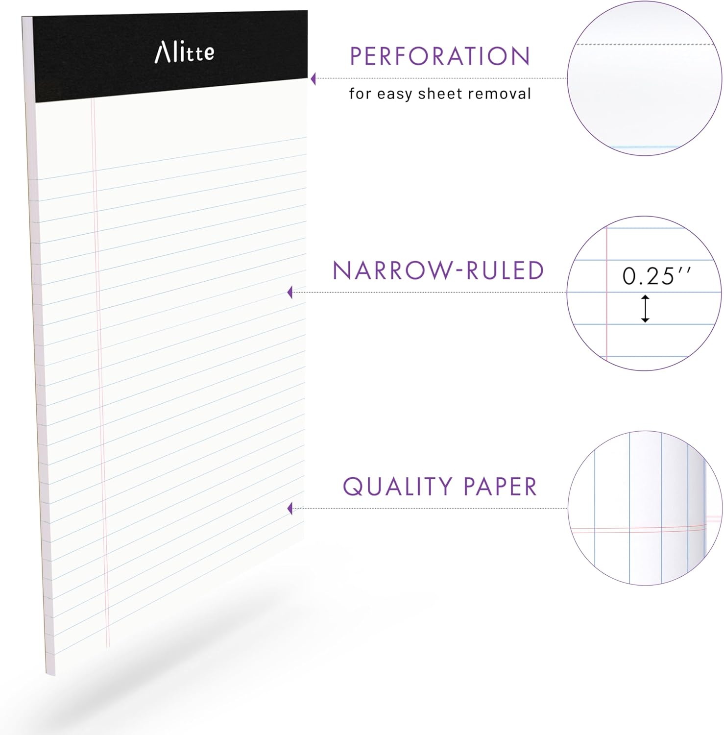 Legal Notepads 5x8, Pack of 12 - Perforated Narrow Ruled Writing Pad - Premium Thick Paper, No Ink Bleeding - Blank