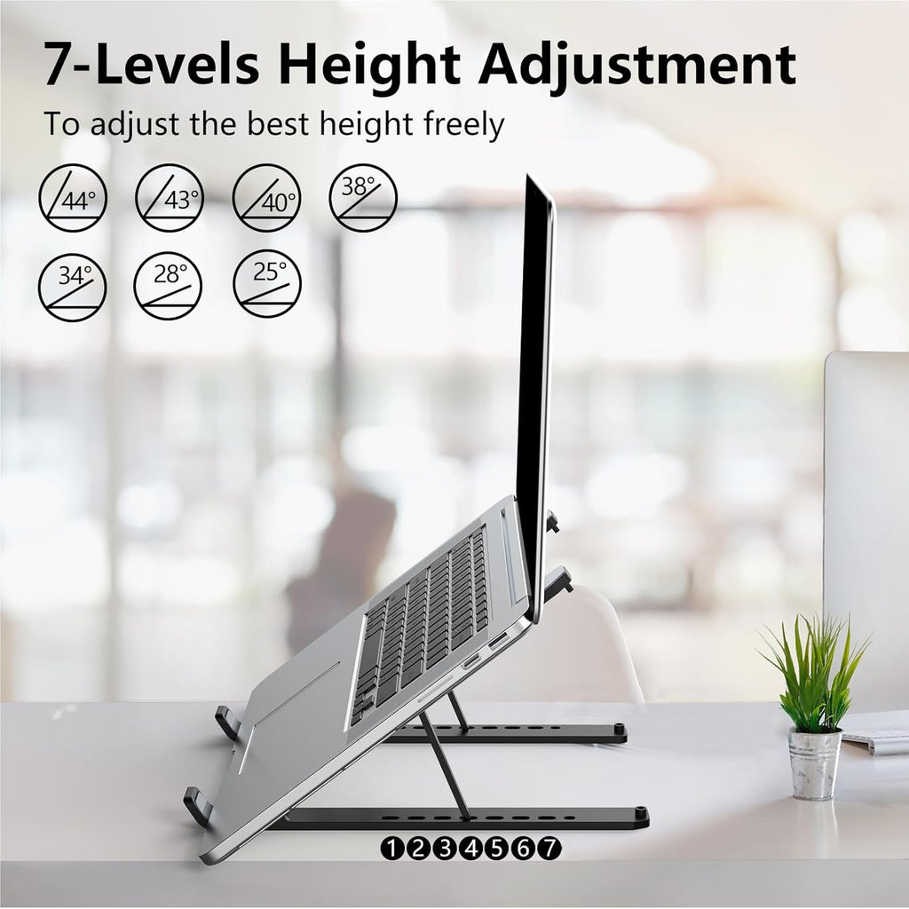 Laptop Stand for Desk, Adjustable Laptop Riser ABS+Silicone Foldable Portable Notebook Holder, Ventilated Cooling