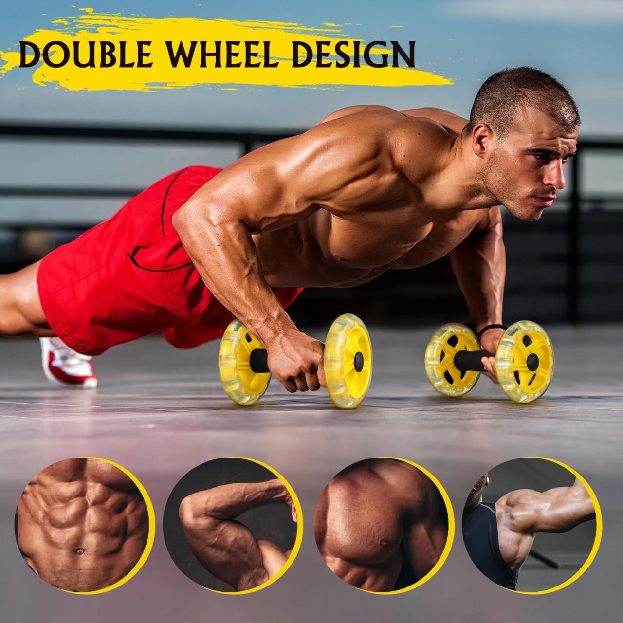 Dual Ab Roller Wheel Set for Core Workout, Portable Abdominal Exercise Equipment with Foam Grip for Home Gym