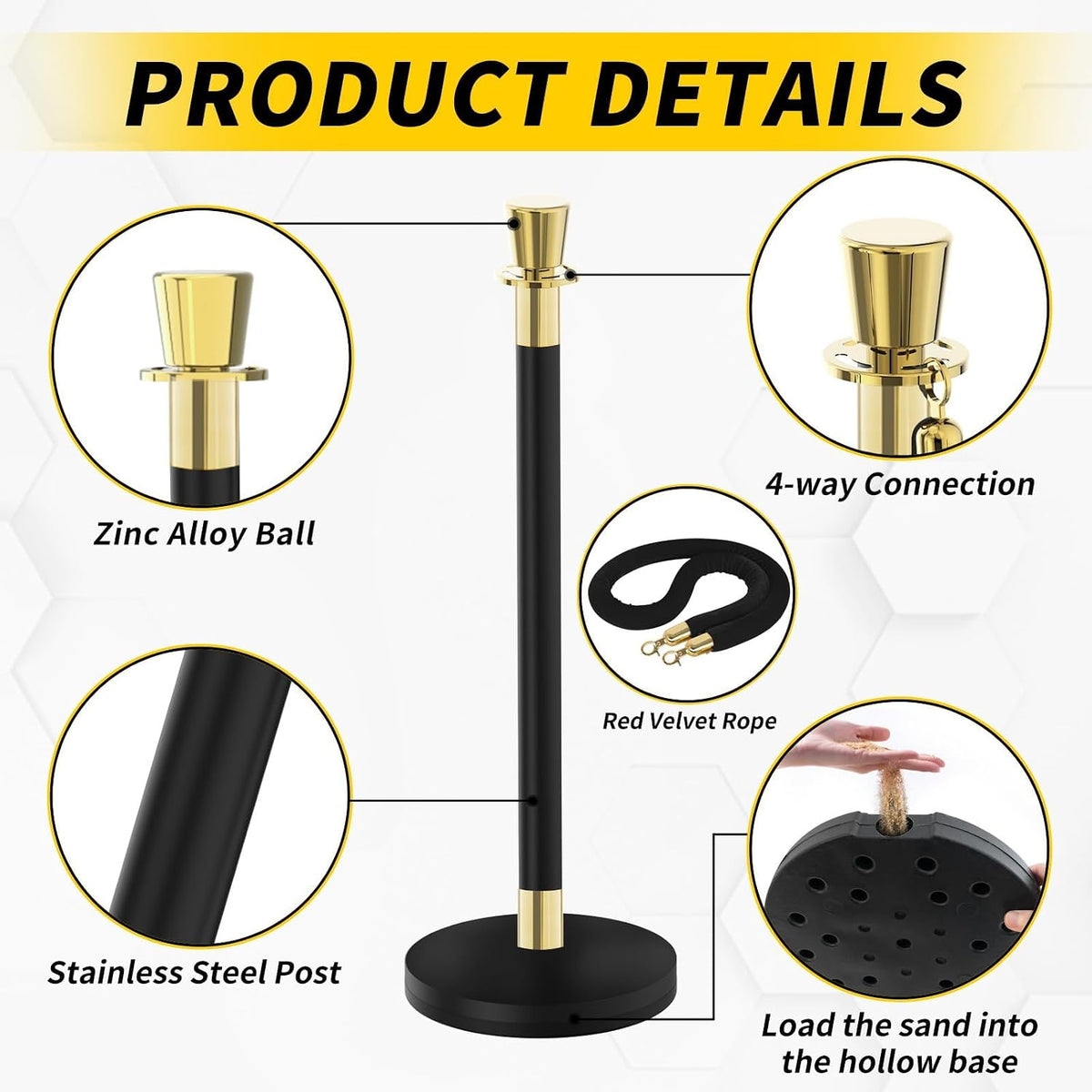 Crowd Control Stanchion, Waterproof and Rustproof Stanchion Set for Theater Hotels Clubs Museums, 8PCS