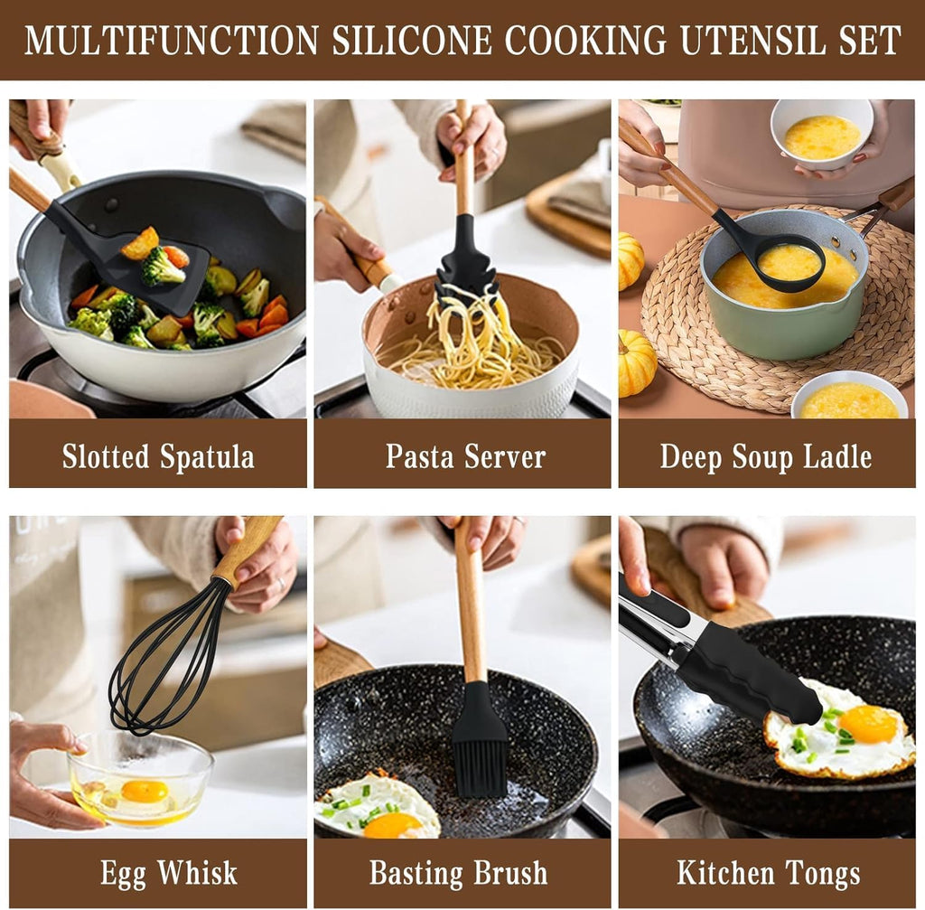 Kitchen Utensils Set- 34PCS Silicone Cooking Utensil with Holder, Umite Chef Heat Resistant Kitchen Spatula Set for