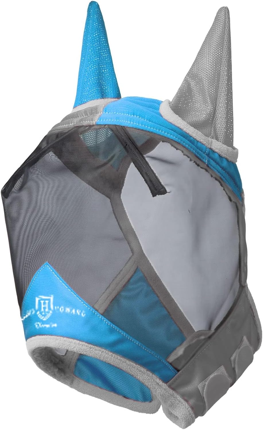 Pro Luminous Horse Fly Mask Standard with Ears UV Protection for Horse Azure Blue/Silver Large Full Size