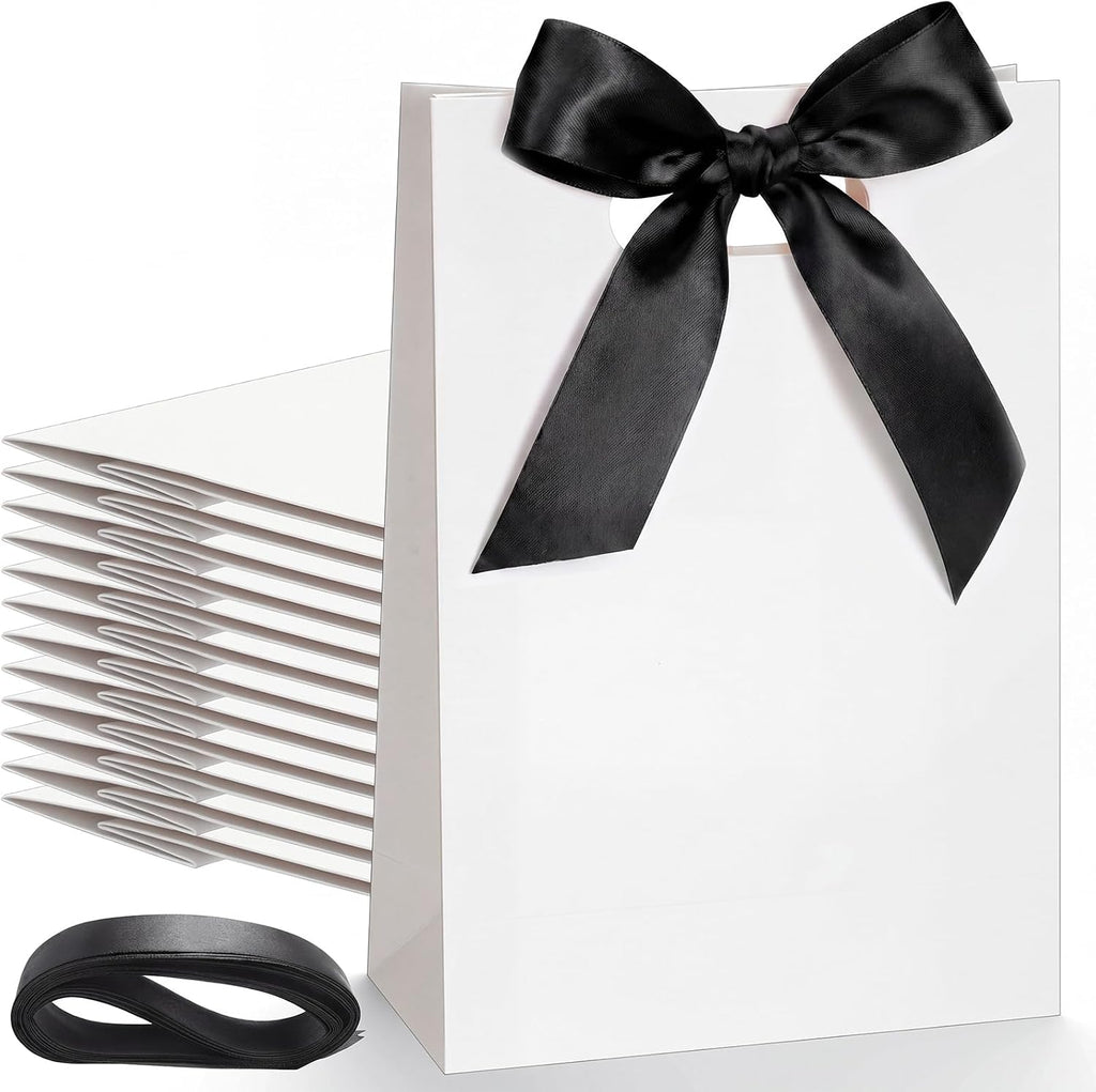 12 Pcs Bridesmaid Gift Bags with Handle Ribbon, White, Black