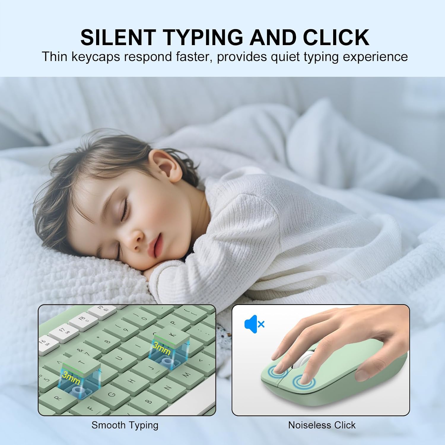 Wireless Keyboard and Mouse Combo, Full-Size Silent Ergonomic Keyboard and Optical Mouse, Long Battery Life, 2.4G