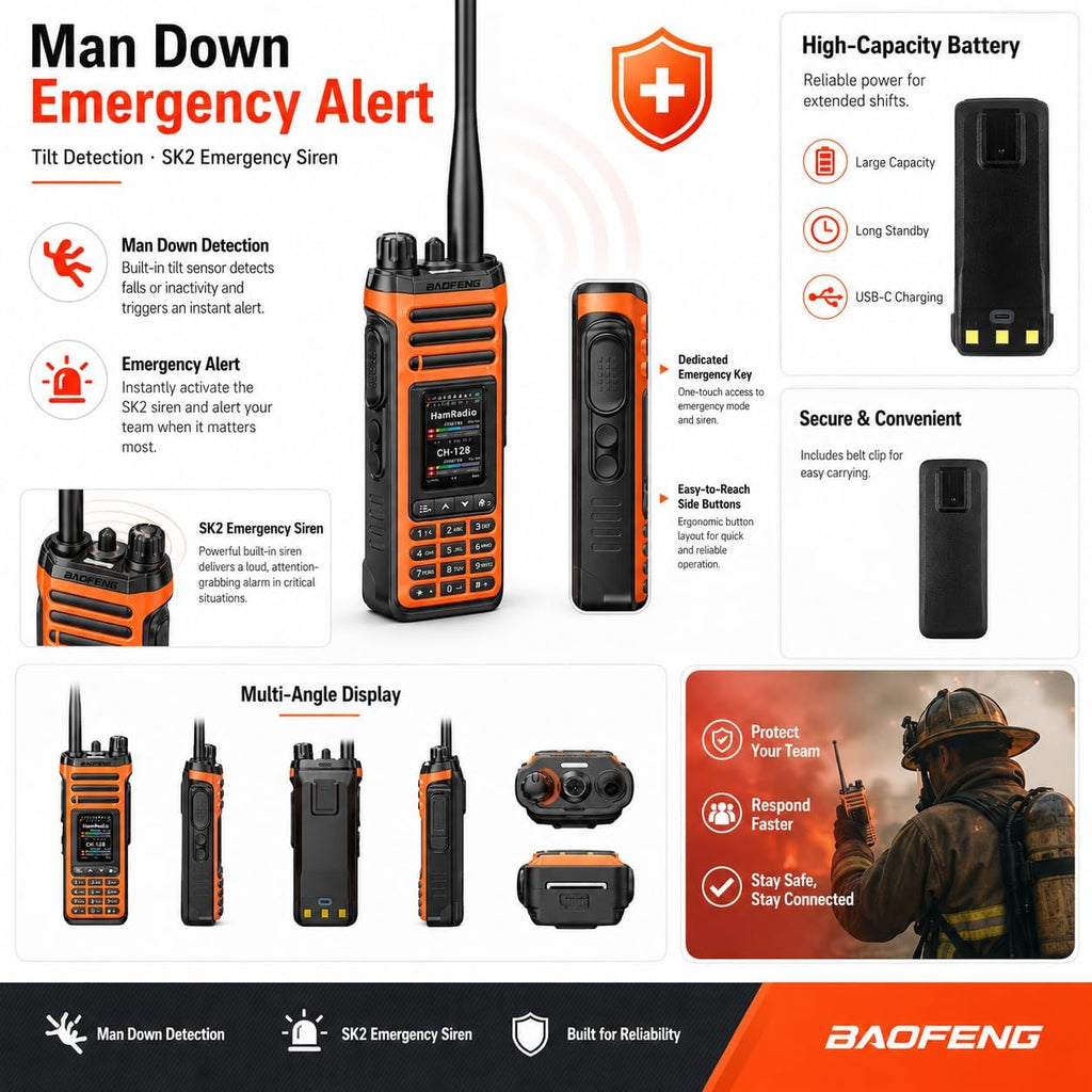 SW-9 Orange Handheld Ham Radio, Dual Band VHF UHF, NOAA Receive | Bluetooth App Programming with OLA Radio, Full-Band