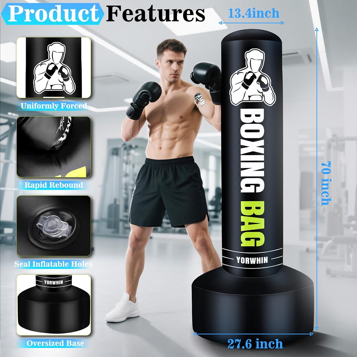 Heavy Freestanding Punching Bag for Adults, 70'' Standing Punching Bag