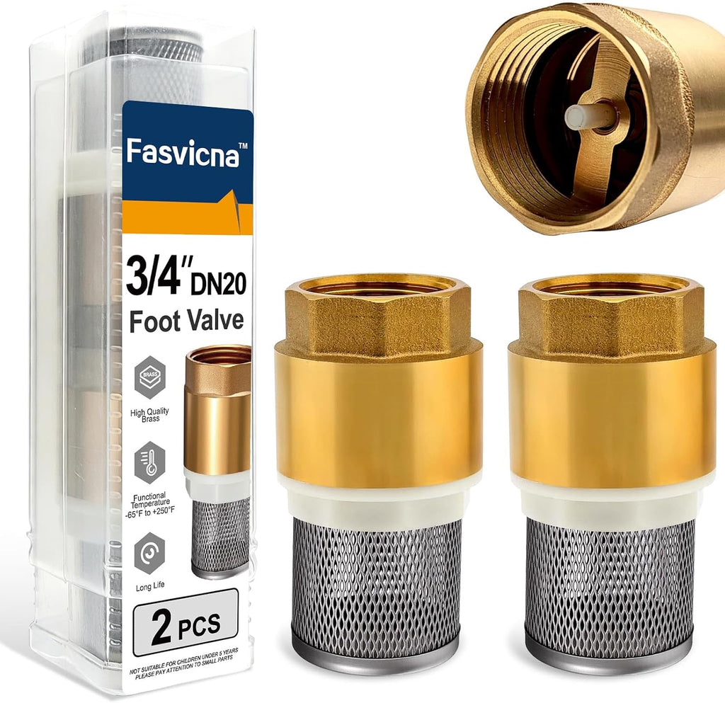 2 Pack 3/4" DN20 Brass Foot Valve with Strainer, Check Valve