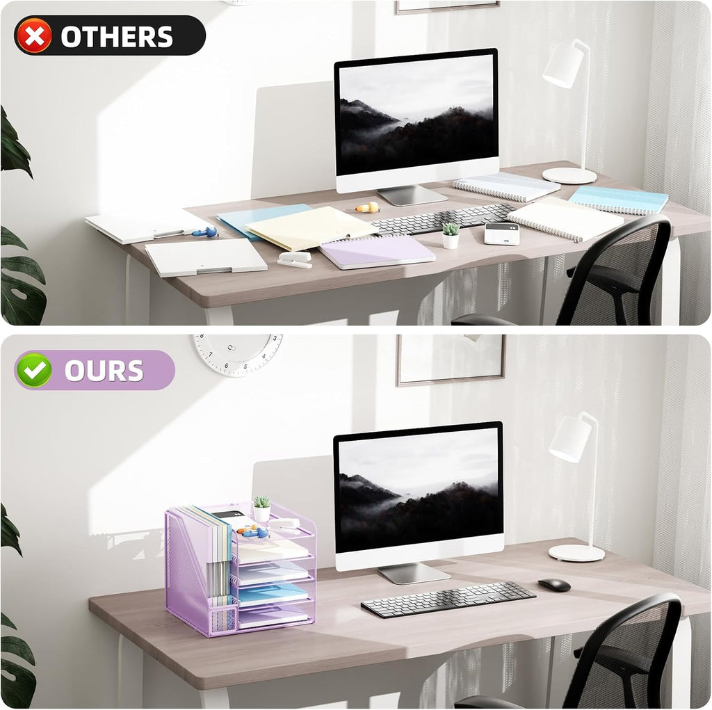Desk Organizers and Accessories, 5-Tier Paper Letter Tray Organizer with File Holder, Mesh File Organizer, Office