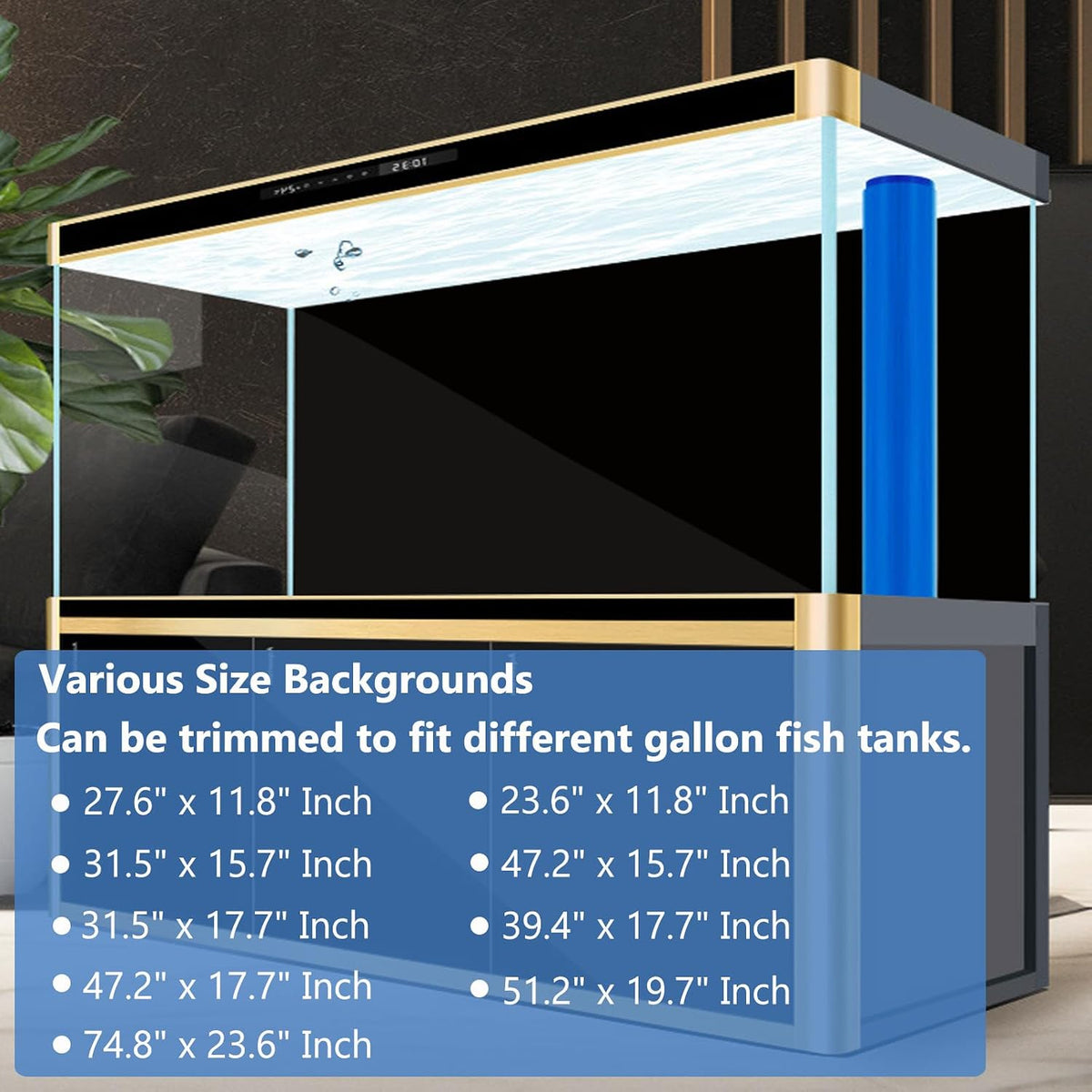 Black Aquarium Background Fish Tank Film, Static Cling, 23.6 x 11.8 in