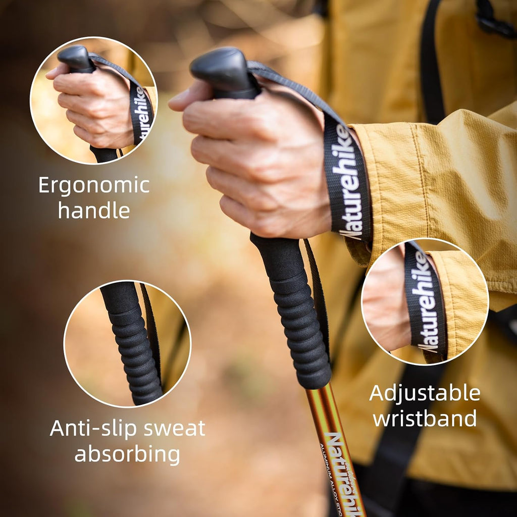 Collapsible Trekking Poles, Adjustable Lightweight Aluminum Hiking Poles, Shock Absorption with Wrist Straps for