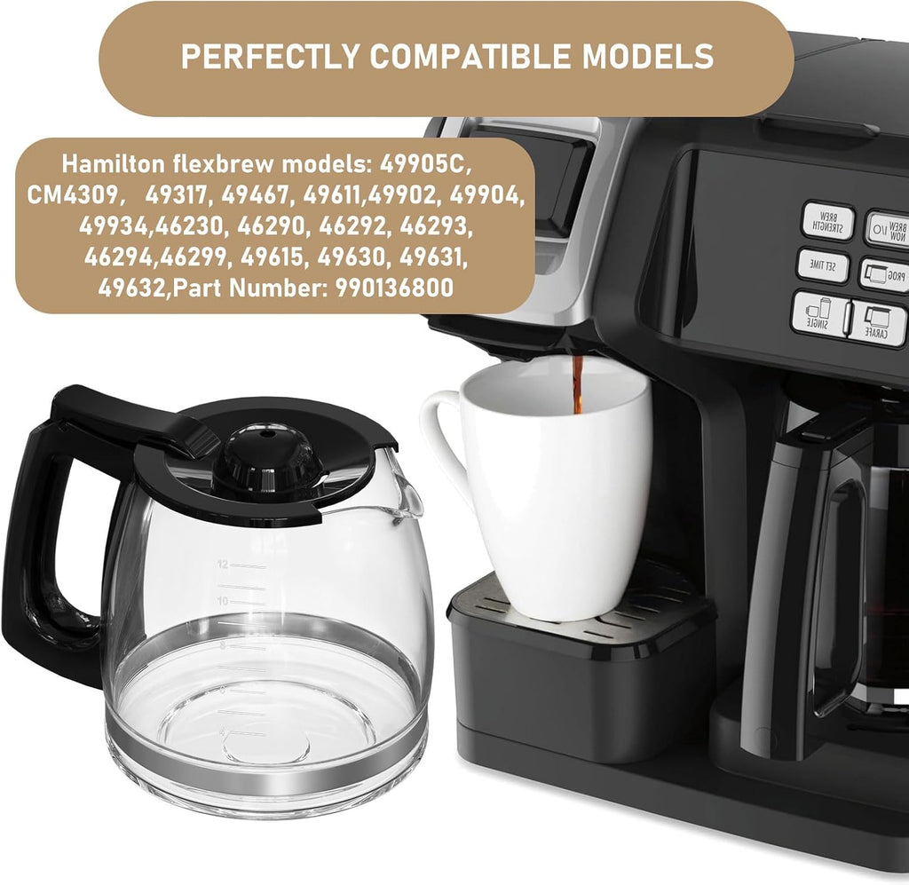 12-Cup Replacement Coffee Carafe Compatible with Hamilton Beach Coffee maker Pot 49902, 49915, 49905C, CM4309, 49317