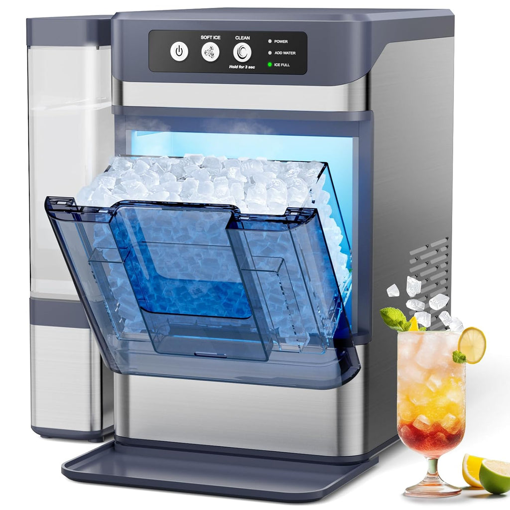 Nugget Ice Maker, 44Lbs/24H Ice Maker Countertop with 3L+1.2L Water Tanks
