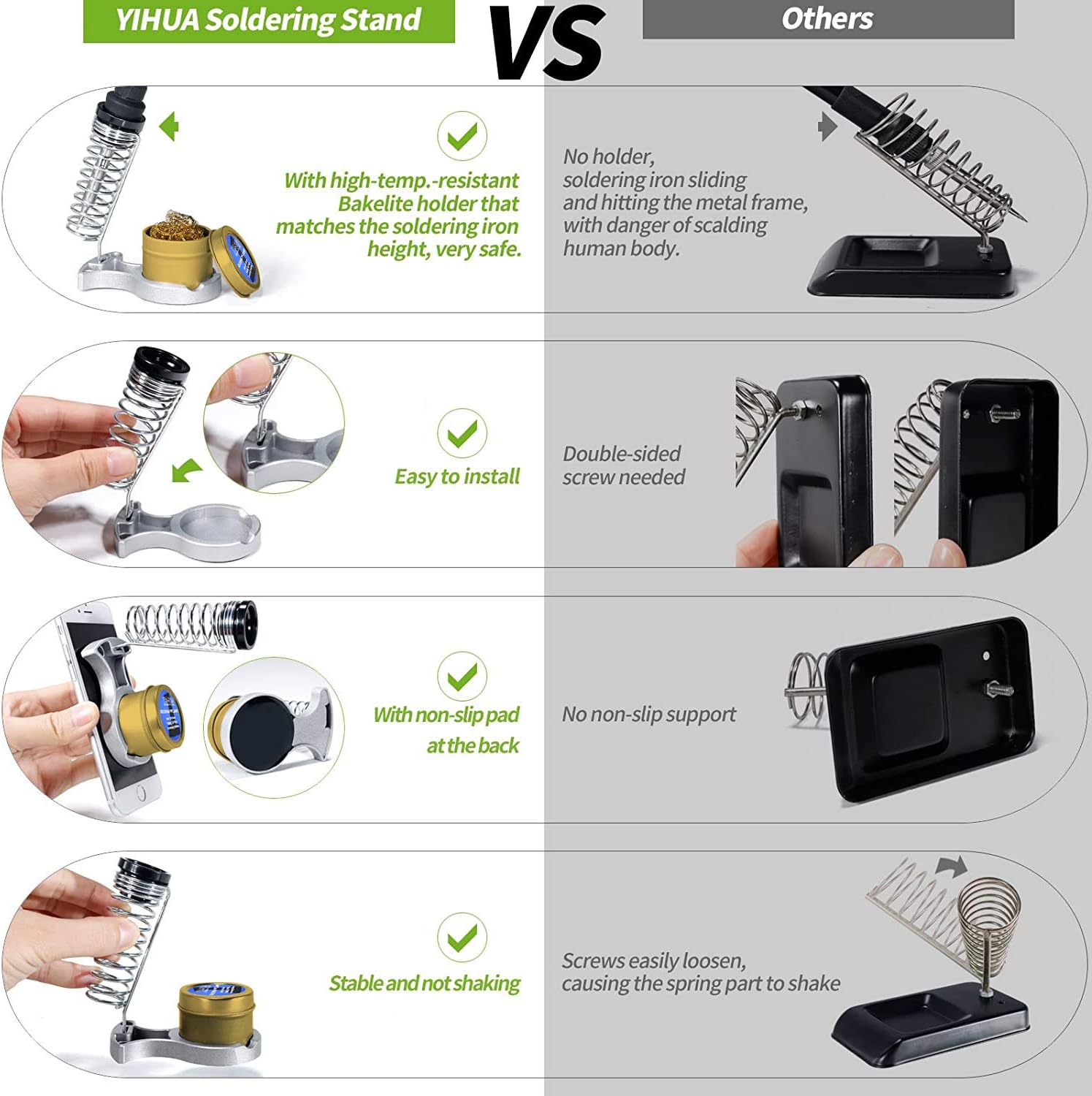 947-III 60W Soldering Iron Kit Adjustable Temperature with Sticky Holder, Tip Cleaner, Cleaning Sponge Power Switch