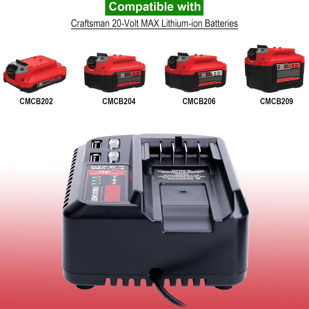 V20 Fast Battery Charger Compatible with Craftsman Battery CMCB204 CMCB202