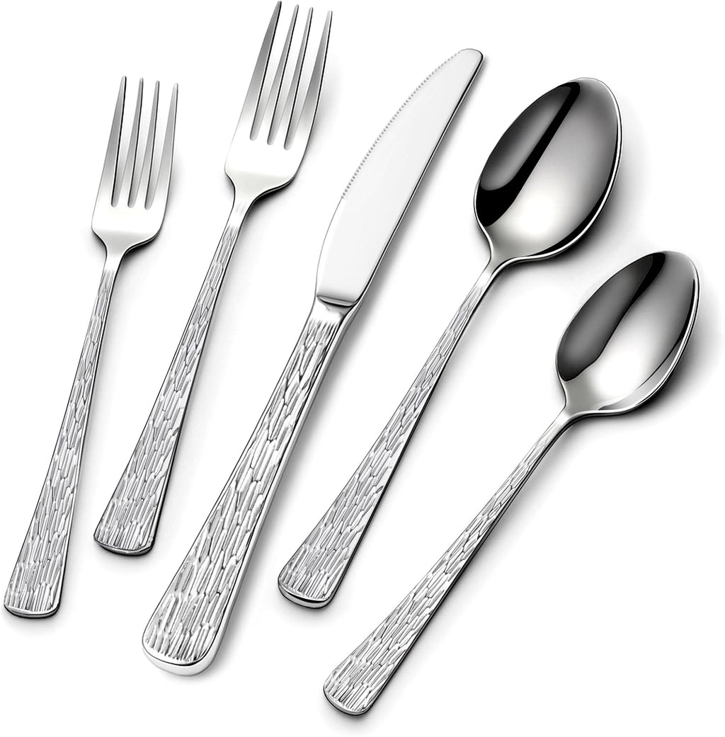 60Piece Hammered Silverware Set,Stainless Steel Flatware Set for 12