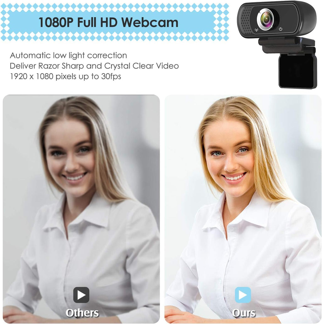 1080P Webcam with Microphone, HD Webcam Web Camera with Tripod Stand, Widescreen USB Computer Camera, Streaming Mic