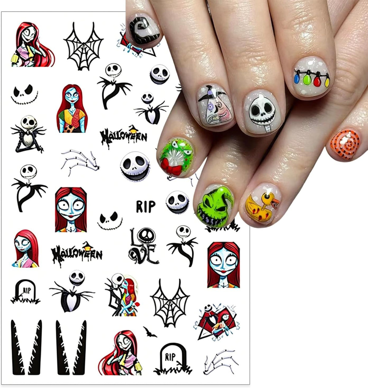 3 Sheet Halloween Nail Stickers Skeleton Spider Web Nails Sticker