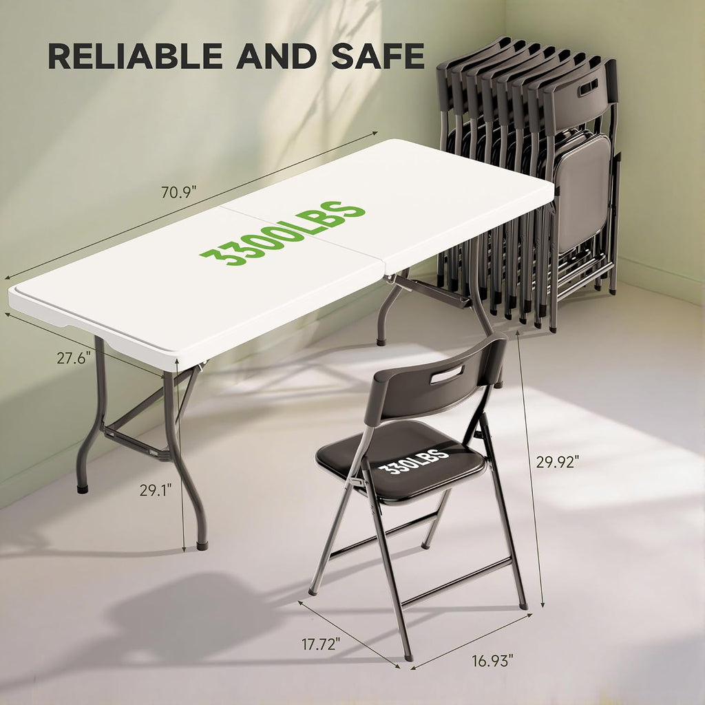Portable 6-Piece Folding Table and Chairs Set – Heavy-Duty 6ft Camping & Party Furniture for Indoor/Outdoor Events