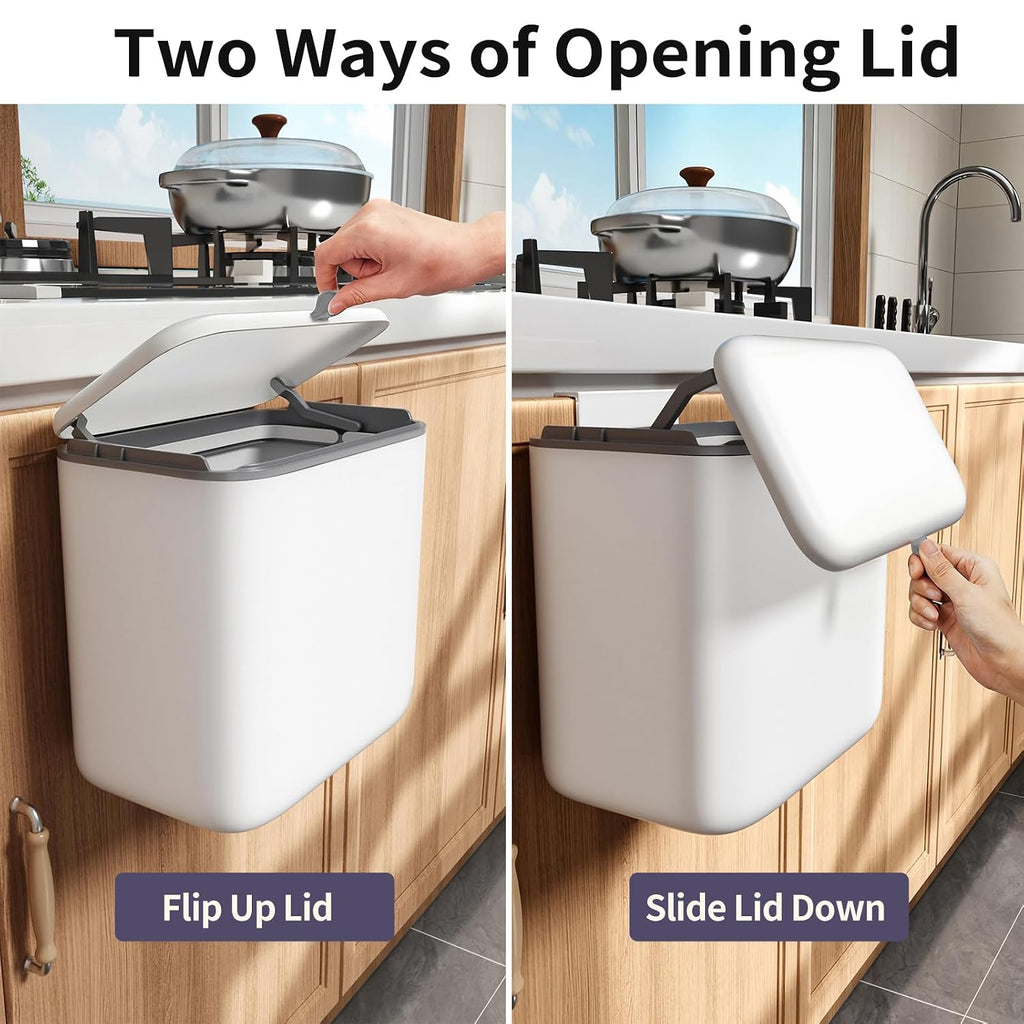 Compost Bin Kitchen for Countertop or Under Sink, 2.6 Gallon Hanging Small Trash Can with Lid, Garbage Can for