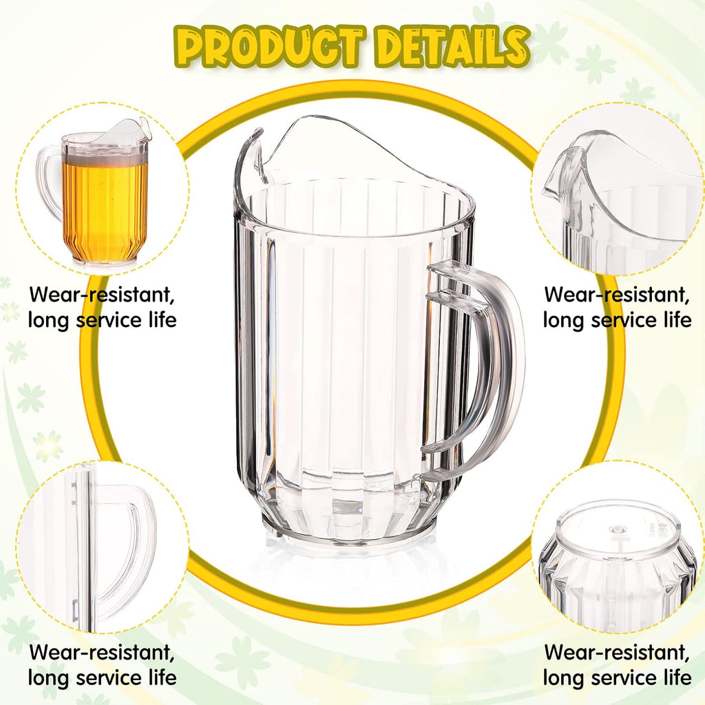 16 Pack Mini Clear Plastic Pitchers Bulk with Handle and Spout 32 oz