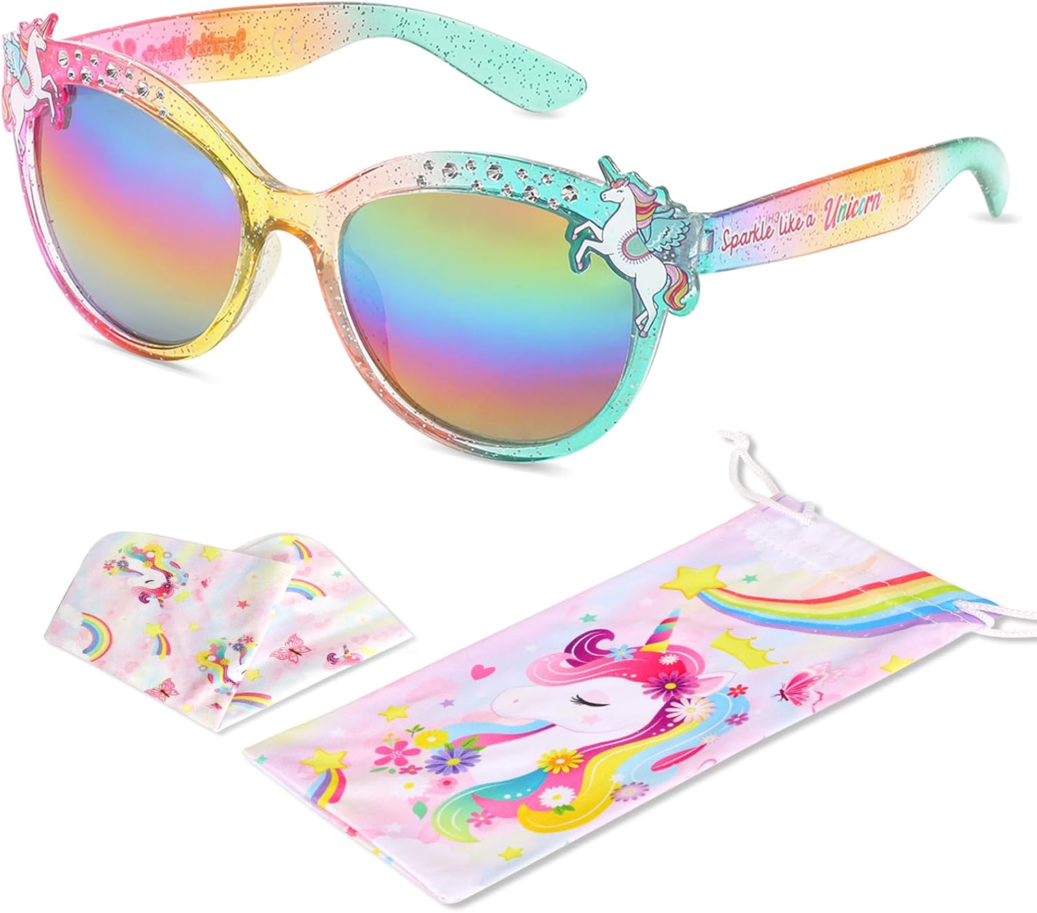 Kids Sunglasses Girls,UV Protection Unicorn Heart Toddler Sunglasses Glasses Pouch for Childrens Party Beach Glasses
