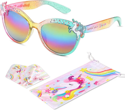 Kids Sunglasses Girls,UV Protection Unicorn Heart Toddler Sunglasses Glasses Pouch for Childrens Party Beach Glasses